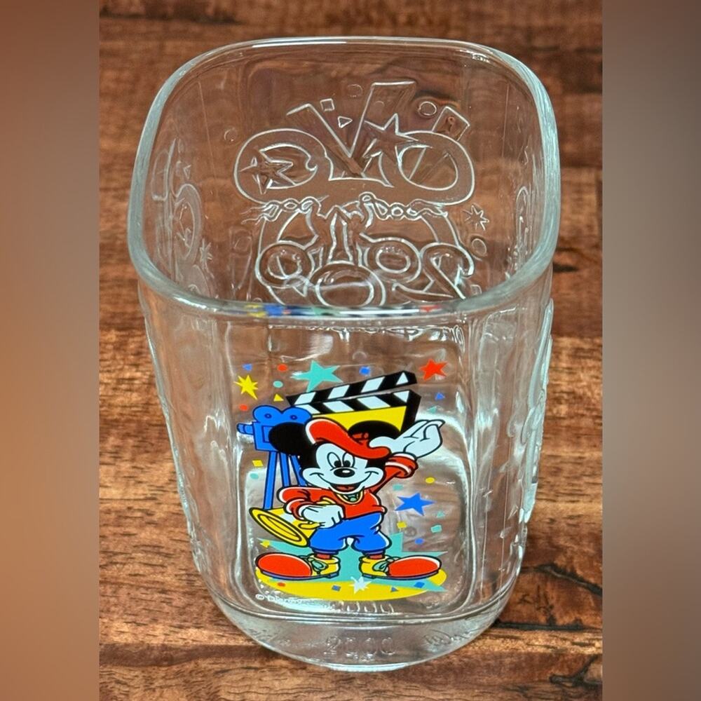 Disney Studios McDonalds 2000 Mickey Mouse Glass Tumbler Embossed Glass